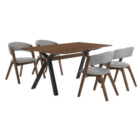 Armen Living Laredo and Rowan 5 Piece Walnut Rectangular Dining Set SETLRDIWA5B